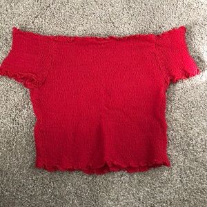 red off the shoulder top